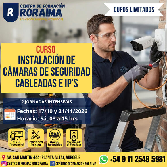 Curso de instalación de cámaras cableadas e ip's presencial en Centro de Formación Roraima