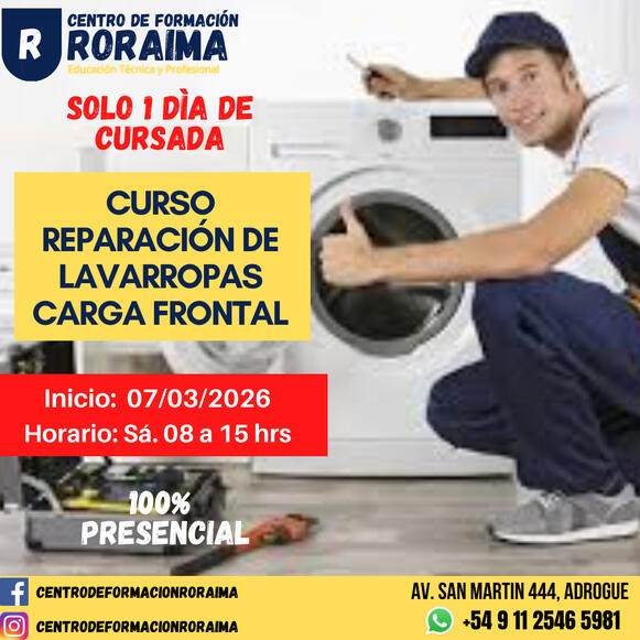 Curso de reparación de lavarropas de carga frontal presencial en Centro de Formación Roraima