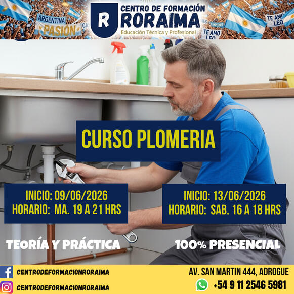 Curso de plomería presencial en Centro de Formación Roraima