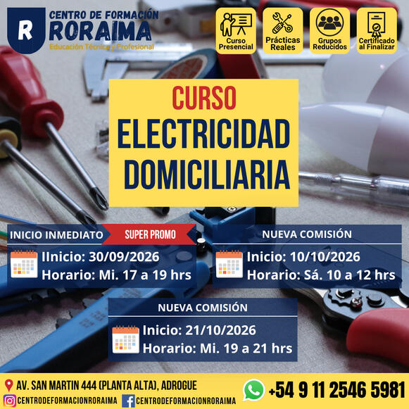 Curso de electricidad domiciliaria presencial en Centro de Formación Roraima