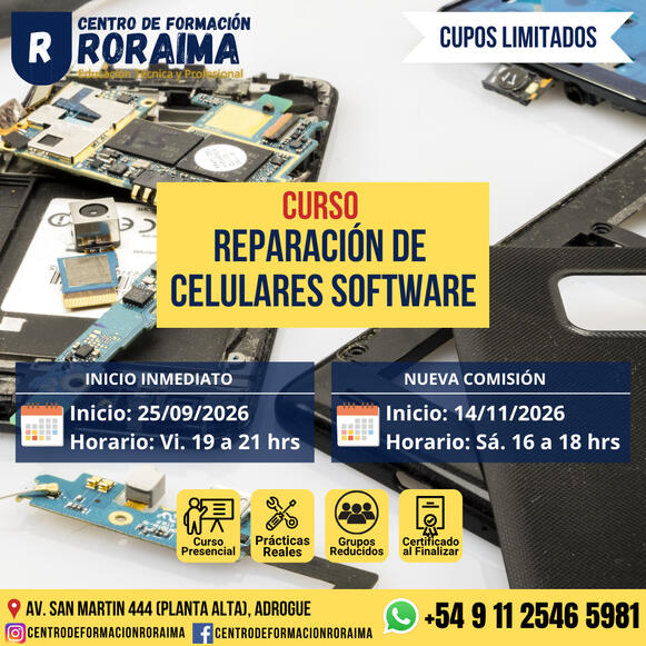Curso de reparación de celulares software presencial en Centro de Formación Roraima
