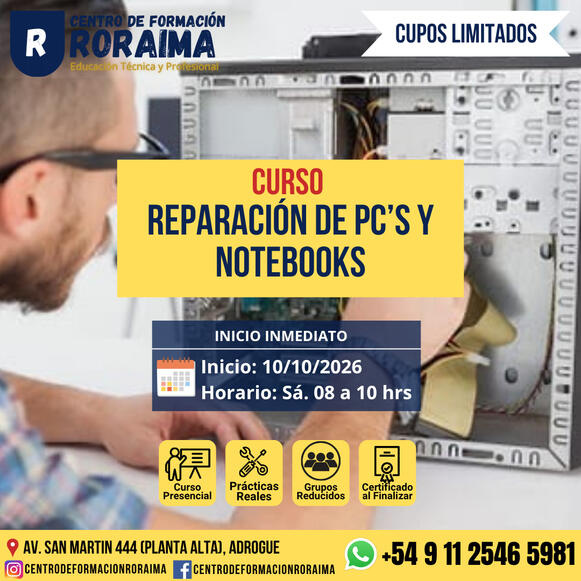 Curso de reparación de PC y notebooks presencial en Centro de Formación Roraima