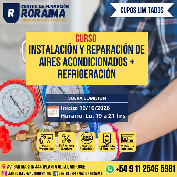 Curso de instalación y reparación de aires acondicionados y refrigeración presencial en Centro de Formación Roraima