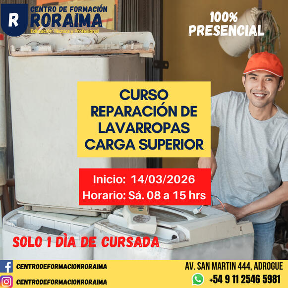Curso de reparación de lavarropas de carga superior presencial en Centro de Formación Roraima