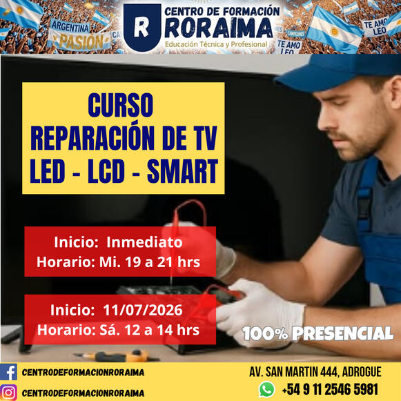 Curso de reparación de televisores LED LCD SMART presencial en Centro de Formación Roraima