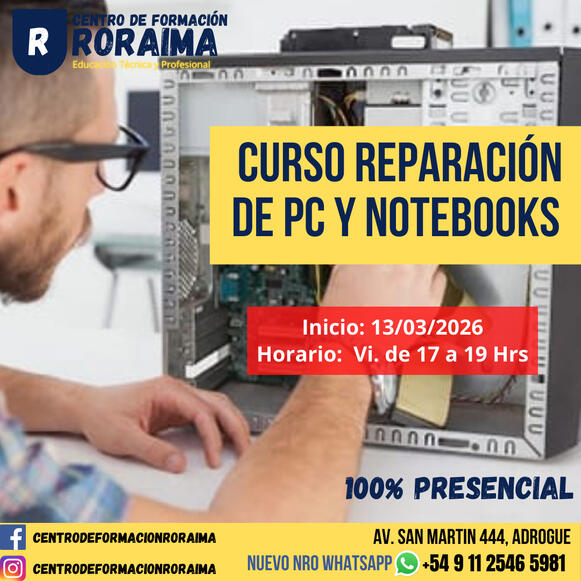 Curso de reparación de PC y notebooks presencial en Centro de Formación Roraima