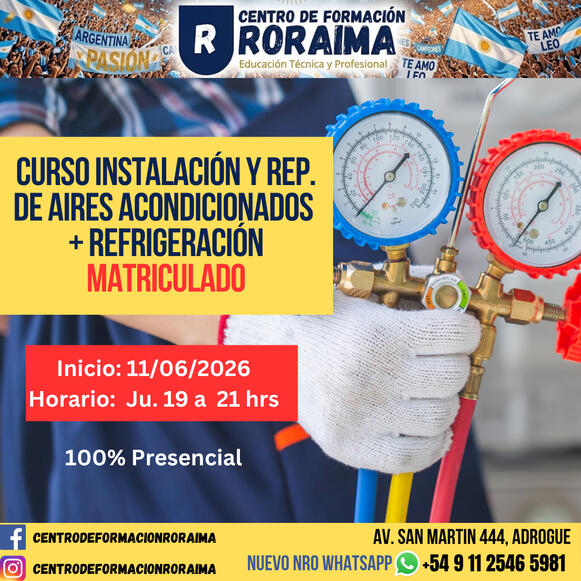 Curso de instalación y reparación de aires acondicionados y refrigeración presencial en Centro de Formación Roraima