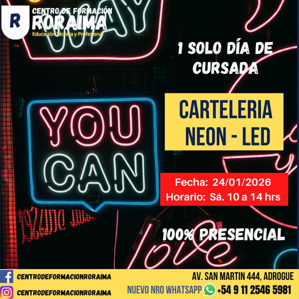 Curso de cartelería neon LED presencial en Centro de Formación Roraima