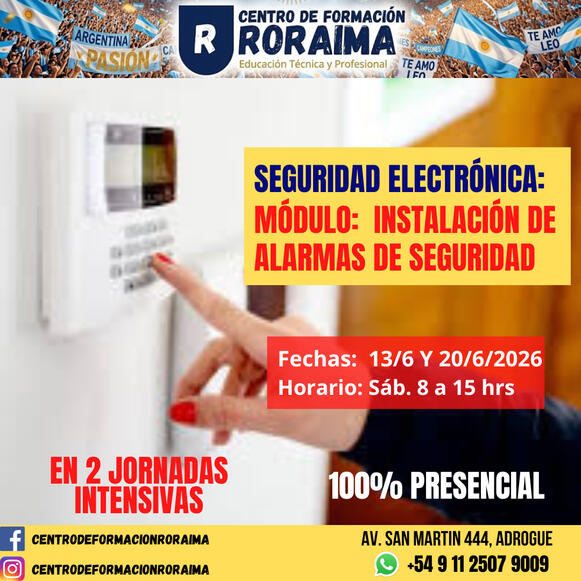 Curso de instalación de alarmas presencial en Centro de Formación Roraima