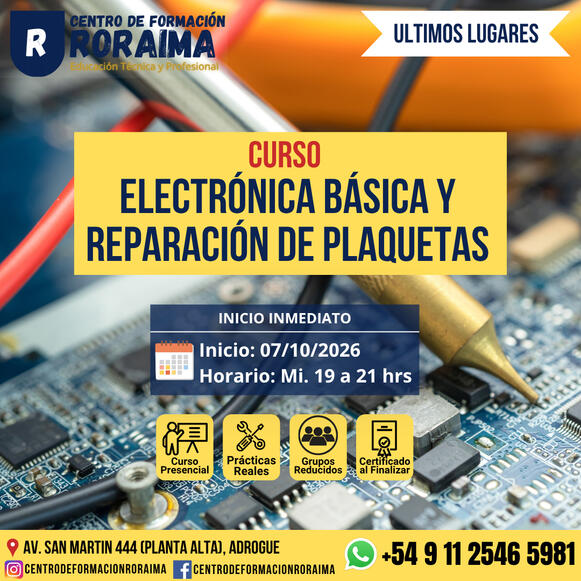 Curso de electrónica básica y reparación de plaquetas presencial en Centro de Formación Roraima