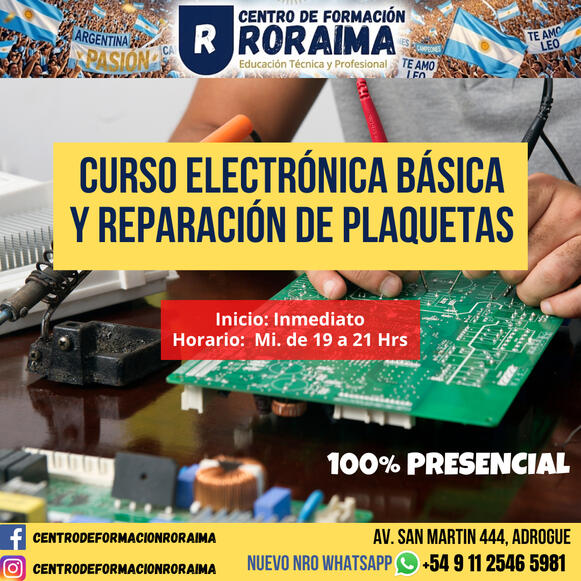 Curso de electrónica básica y reparación de plaquetas presencial en Centro de Formación Roraima