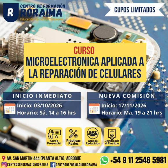 Curso de microelectrónica aplicada a la reparación de celulares presencial en Centro de Formación Roraima
