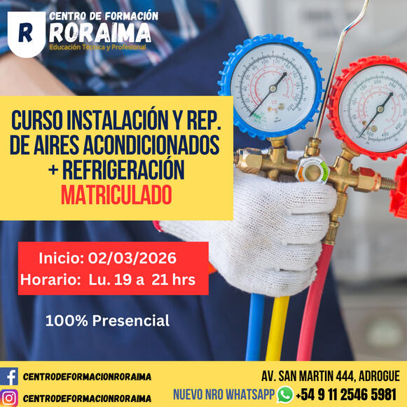 Curso de instalación y reparación de aires acondicionados y refrigeración presencial en Centro de Formación Roraima
