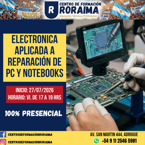 Curso de electrónica aplicada a la reparación de PC y notebooks presencial en Centro de Formación Roraima