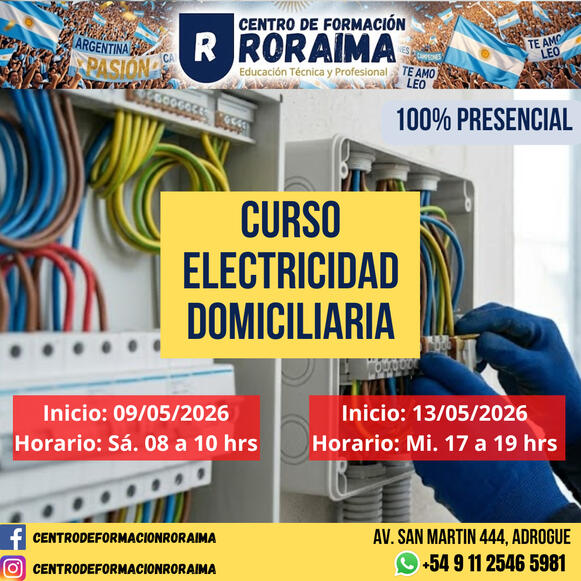 Curso de electricidad domiciliaria presencial en Centro de Formación Roraima