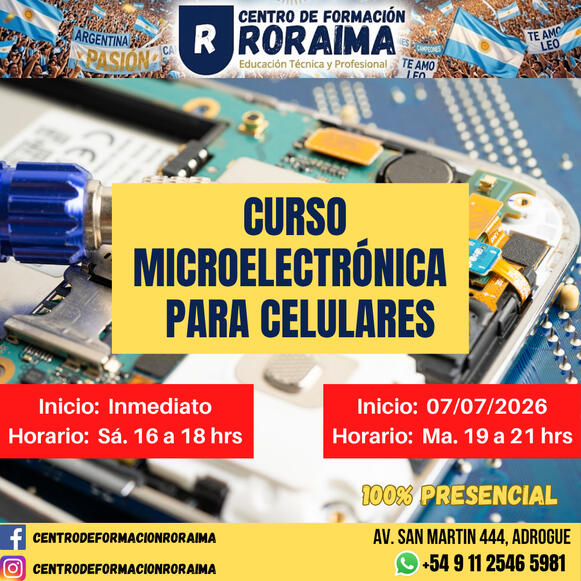 Curso de microelectrónica aplicada a la reparación de celulares presencial en Centro de Formación Roraima