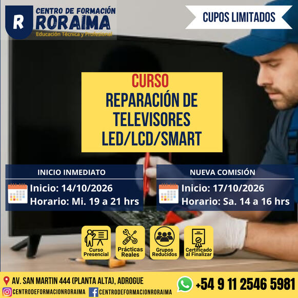 Curso de reparación de televisores LED LCD SMART presencial en Centro de Formación Roraima