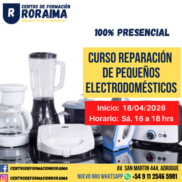 Curso de reparación de pequeños electrodomésticos presencial en Centro de Formación Roraima