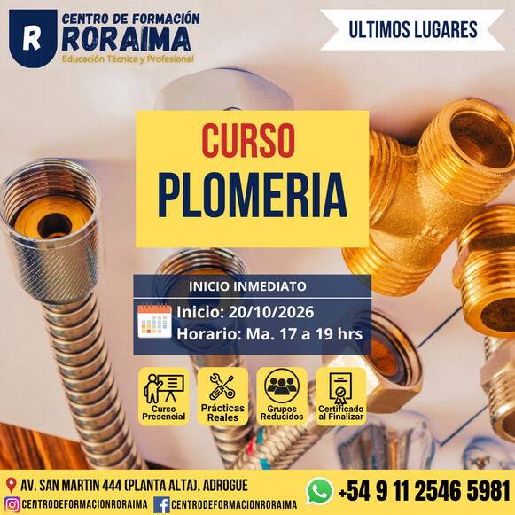 Curso de plomería presencial en Centro de Formación Roraima