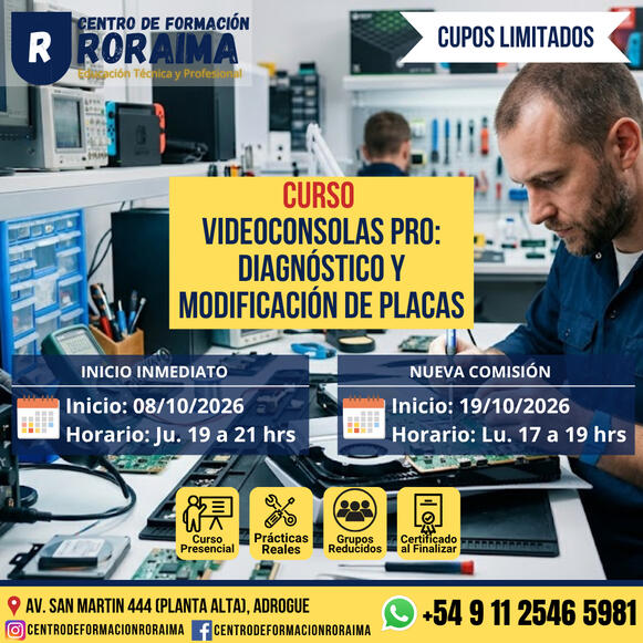 Curso de Diagnóstico y Modificación de consolas de videojuegos presencial en Centro de Formación Roraima