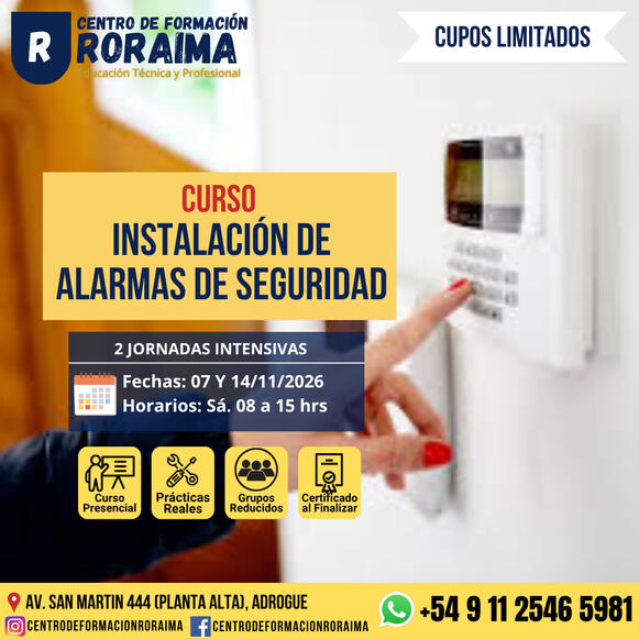 Curso de instalación de alarmas presencial en Centro de Formación Roraima