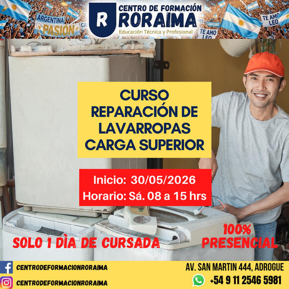 Curso de reparación de lavarropas de carga superior presencial en Centro de Formación Roraima