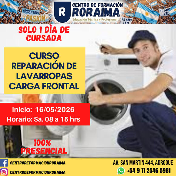 Curso de reparación de lavarropas de carga frontal presencial en Centro de Formación Roraima