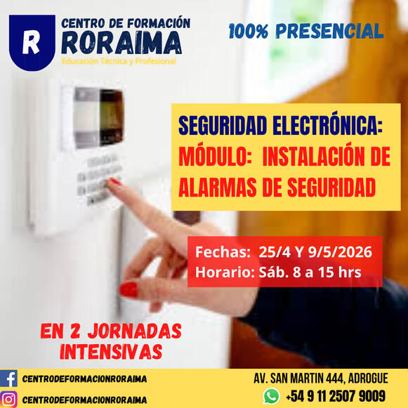 Curso de instalación de alarmas presencial en Centro de Formación Roraima