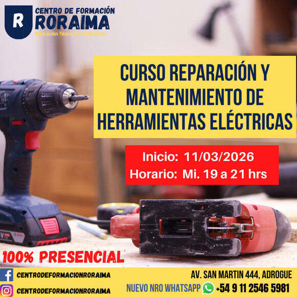 Curso de reparación de herramientas eléctricas presencial en Centro de Formación Roraima