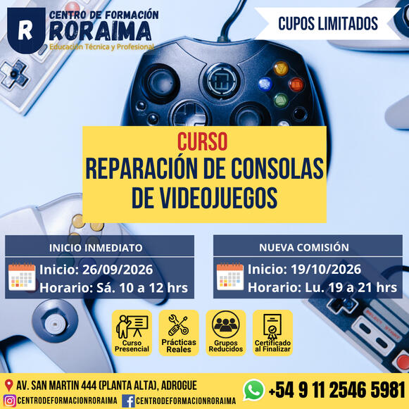 Curso de reparación de consolas de videojuegos presencial en Centro de Formación Roraima